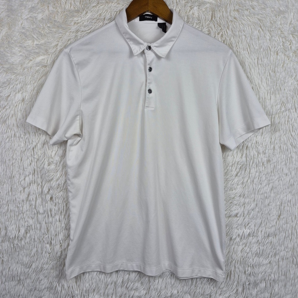 Theory Mens Bron B Atlas Pique Polo Shirt White Large Short Sleeve
